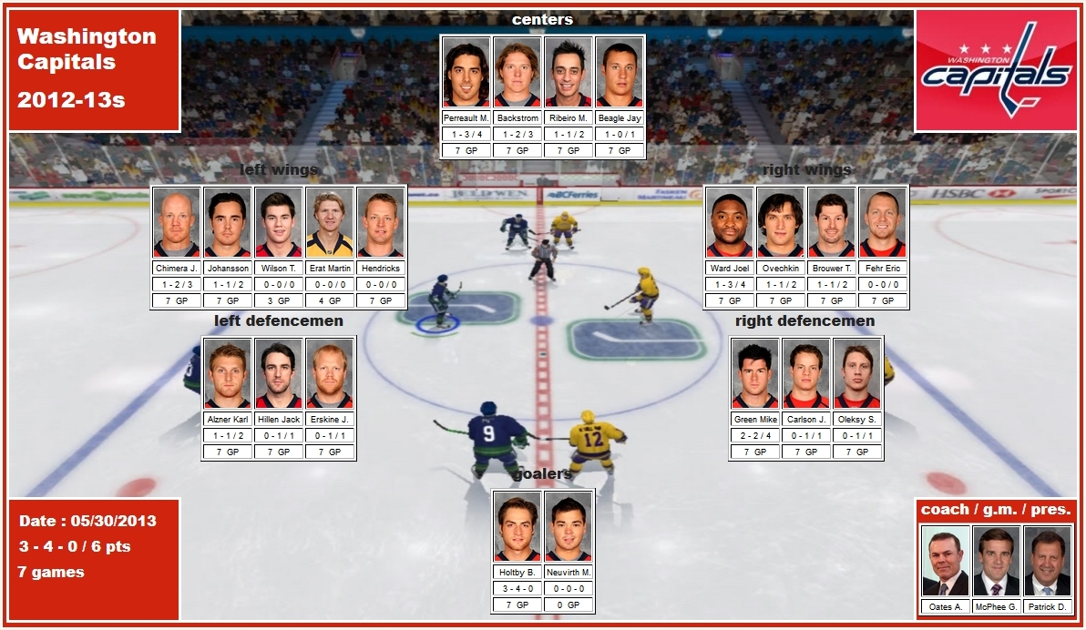 mosaic of the 2013 playoffs of the Washington Capitals perreault backstrom ribeiro beagle chimera johansson wilson erat hendricks ward ovechkin brouwer fehr alzner hillen erskine green carlson oleksy holtby neuvirth oates mcphee