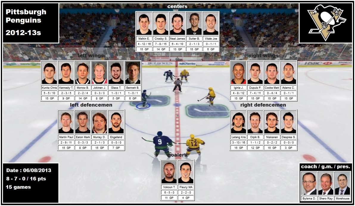 mosaic of the 2013 playoffs of the Pittsburgh Penguins malkin crosby neal sutter vitale kunitz kennedy morrow jokinen glass bennett iginla dupuis cooke adams martin eaton murray engelland letang orpik niskanen despres vokoun fleury bylsma shero